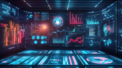 Wall Mural - a computer monitor displays a number of graphs and charts