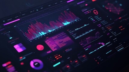 Wall Mural - a computer screen with a lot of red and purple lines and numbers