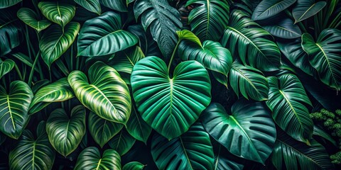 Wall Mural - Tropical Lush Green Foliage Texture Background, Tropical , Nature