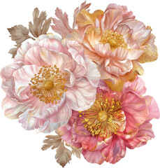 Wall Mural - Elegant pink and gold floral arrangement