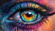 © AbstractAI - Close-up of a mesmerizing eye with vivid colors and intricate details, featuring a captivating swirl of blue, orange, and pink hues.