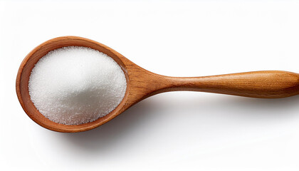 White crystal sugar in wooden spoon background and texture