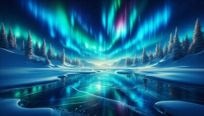 Wall Mural - polarlichter leuchten nachts über einer schneebedeckten landschaft