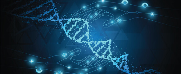 Wall Mural - Futuristic human face with a DNA structure background