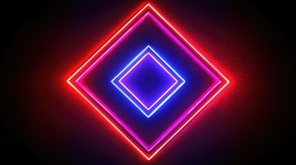 Wall Mural - Symmetrical Neon Diamond Design Featuring Radiant Blue and Pink Light Effects Against a Dark Background