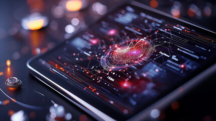 Aufkleber - Digital tablet displaying predictive analytics with vibrant graphics