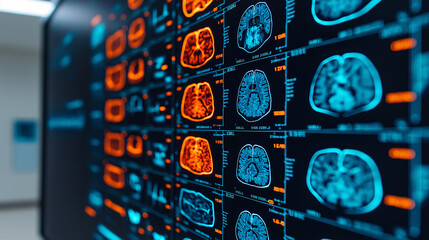 Aufkleber - High tech medical imaging display showing brain scans in vibrant colors