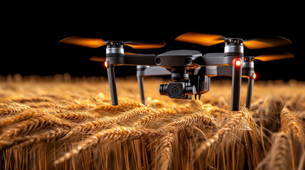 Leinwandbilder - drone capturing images over golden wheat fields, showcasing smart agriculture