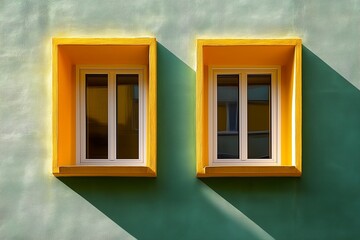 Wall Mural - windows and shadows on smooth walls of the building