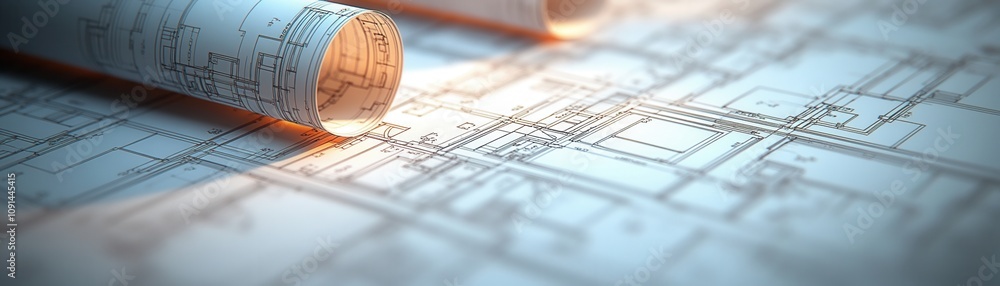 Detailed architectural blueprint rolls showcasing intricate designs and ...