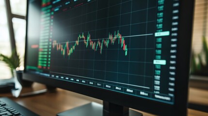 Wall Mural - a computer monitor displays a graph of stock prices