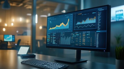 Wall Mural - a computer monitor displays a number of graphs and charts