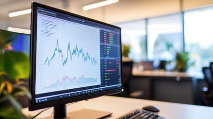 Wall Mural - a computer monitor displays a graph of stock prices