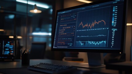 Wall Mural - a computer monitor displays a graph with a downward trend