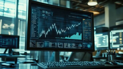 Wall Mural - a computer monitor displays a graph of stock prices