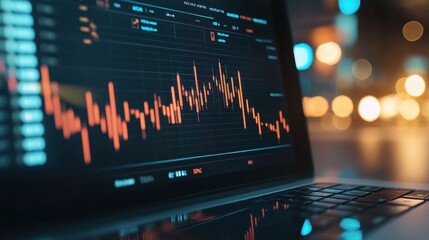 Wall Mural - a laptop screen shows a graph with red lines and a blue background