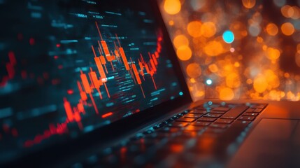 Wall Mural - a laptop screen shows a graph with red and blue lines