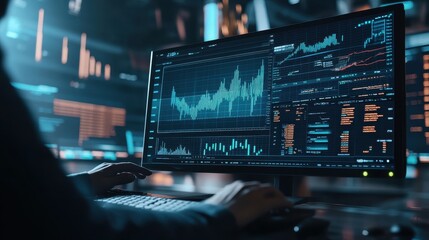 Wall Mural - a person is working on a computer monitor with a lot of numbers and graphs on it
