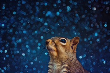 Wall Mural - A close-up shot of a squirrel sitting on a bright blue surface