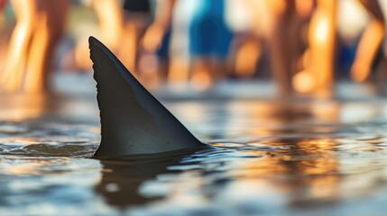 Wall Mural - shark fin gliding through the water near shore