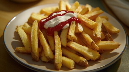 Poster - A plate of crispy French fries served with a side of ketchup