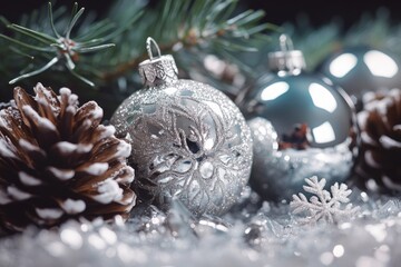 Poster - Close-up of a Christmas decoration featuring pinecones, suitable for holiday promotions or winter themes