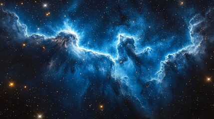 Poster - Exploring the vast expanse of outer space reveals a stunning nebula illuminated by swirling gas and distant stars shining brightly