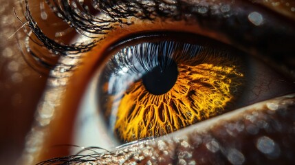 Wall Mural - A detailed view of a person's yellow eye with pupil and iris visible