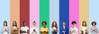 © Damir Khabirov - Group of diverse people holding phones and smiling to camera, isolated on colorful background