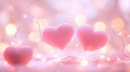 Wall Mural - Romantic Pink Hearts with Soft Glowing Lights for Valentine's Day. Festive Valentine's day background.