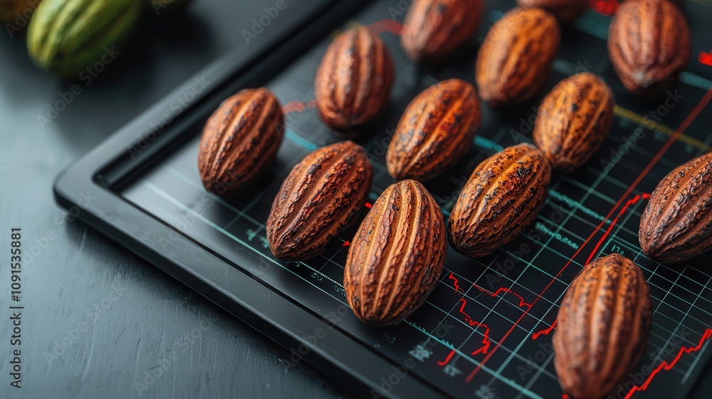 Digital Representation of Cocoa Pods on Stock Market Chart Illustrating ...