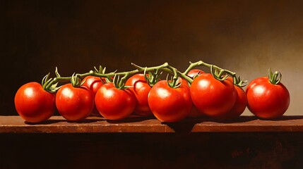 Wall Mural - A Still Life Painting of Tomatoes on a Vine