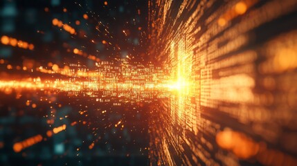 Fototapete - A computer-generated image shows a digital tunnel made of glowing code stretching into the distance.