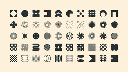 Brutalist geometric shapes, modern symbols. Simple primitive elements and forms. Retro design, trendy contemporary minimalist style, y2k. Vector illustration