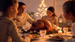 © dianacrimea - Family Dinner with Roast Turkey. A joyful family gathered around a Christmas table with a golden roast turkey centerpiece, capturing the warmth of holiday feasting