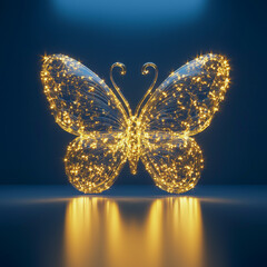 Wall Mural - Golden Glass Butterfly Sculpture Glowing Brightly on Polished Surface  
