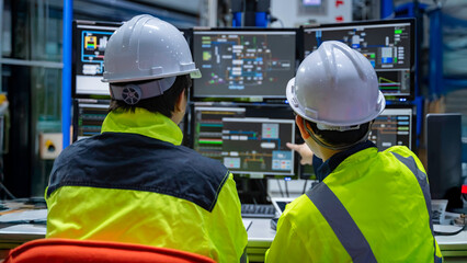 engineer working at control room in the factory,manager control system at industrial plant,technicia