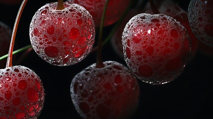 Wall Mural - Red Cherries Covered in Sparkling Water Droplets