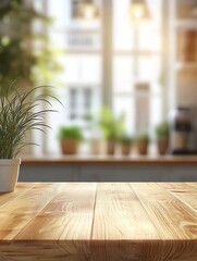 Canvas Print - A beautiful modern kitchen counter displaying a lovely potted plant, illuminated by natural light