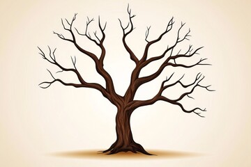 Aufkleber - Minimalist depiction of an aging tree with sprawling branches, drawn in clean lines against a soft gradient background