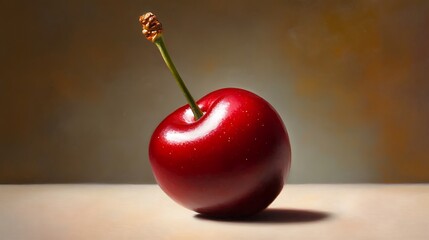 Wall Mural - A Single Ripe Red Cherry Still Life Painting