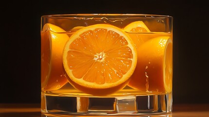 Wall Mural - Orange Slices in a Glass of Liquid