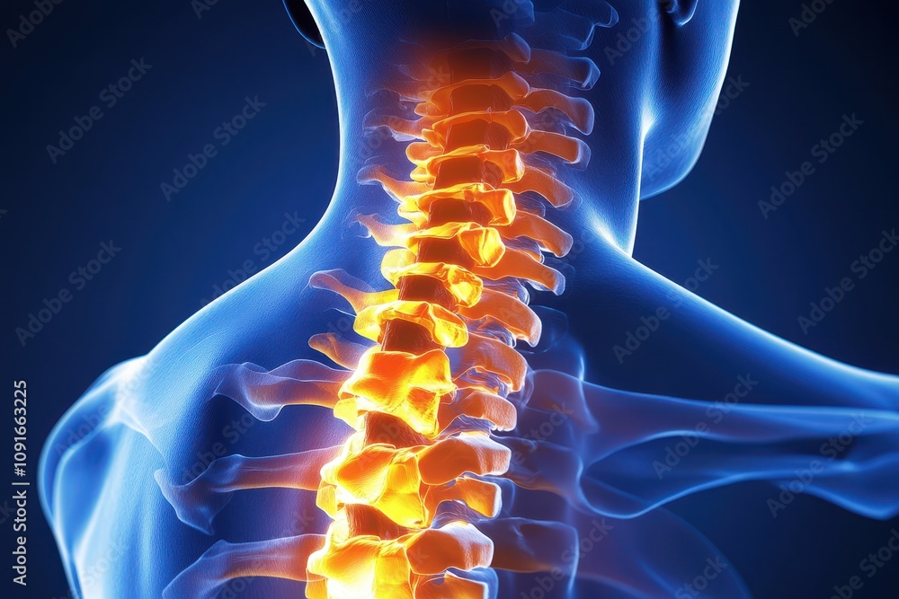 Human Backbone Alignment Human spine anatomy illustration showing vertebral structure and ...