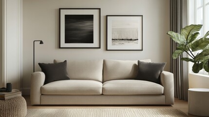 Wall Mural - Explore the beauty of an Elegant Scandinavian Minimalist Living Room that embodies simplicity