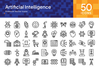 Wall Mural - Complete AI Icons Pack for Machine Learning, Robotics, and Data Processing in Digital Innovation