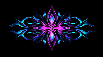 Wall Mural - black background with symmetrical neon blue and purple patterns glowing in the center vector illustr