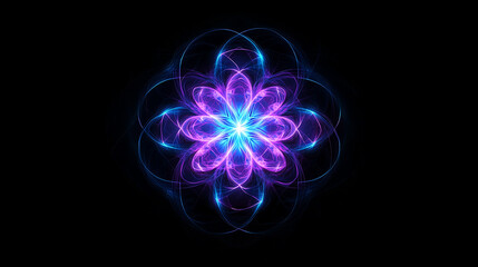 Wall Mural - black background with symmetrical neon blue and purple patterns glowing in the center vector illustr