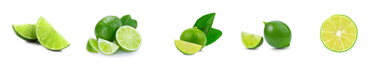 Wall Mural - sliced lime fruit, fresh green lime fruit, isolated white background.