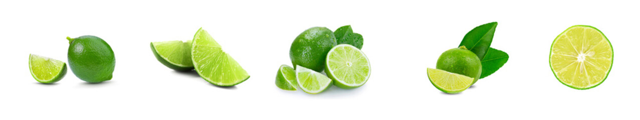 Wall Mural - sliced lime fruit, fresh green lime fruit, isolated white background.