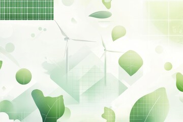 Poster - Solar panels and wind turbines are integrated into a minimalistic design featuring abstract green patterns, promoting renewable energy solutions. Generative AI